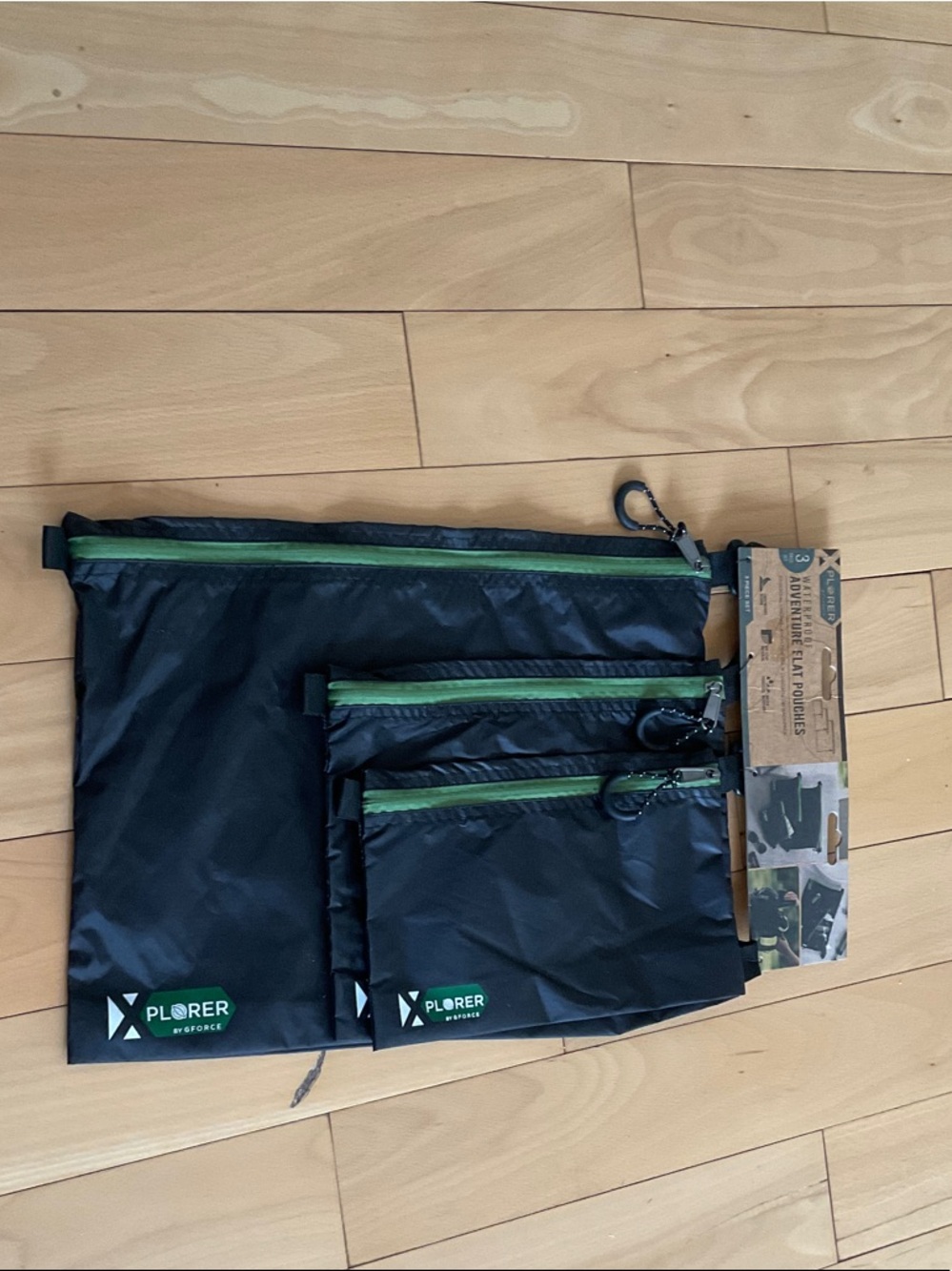 Explorer Gear Black and Green Nylon Travel Pouch Set